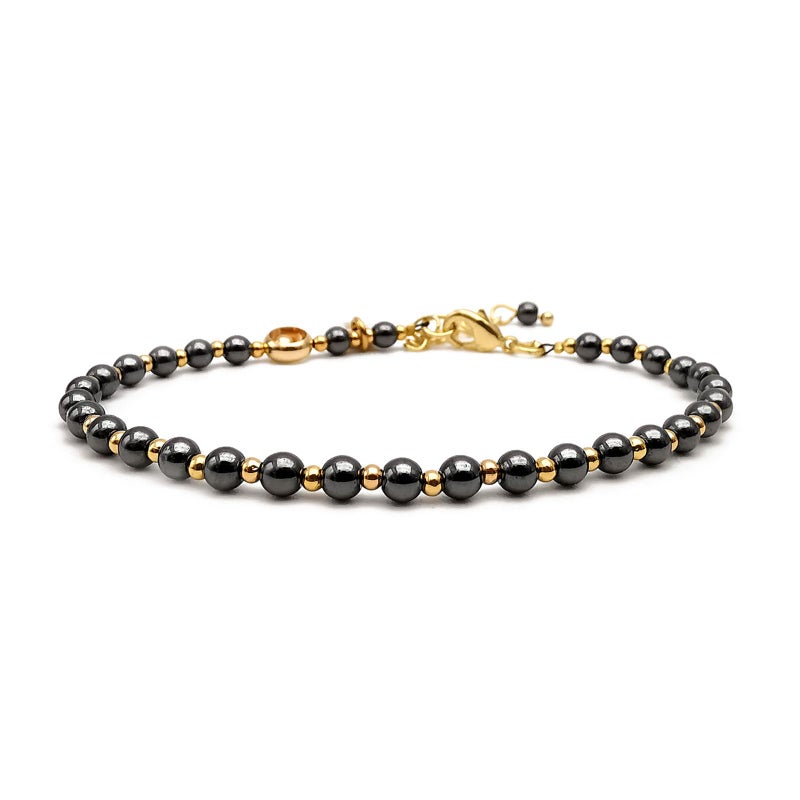Morchic Hematite Gemstone Adjustable Bracelet for Women, 3mm Tiny Beads Energy Gem Charm Jewelry, Birthday Gift 7.1" - Image 1